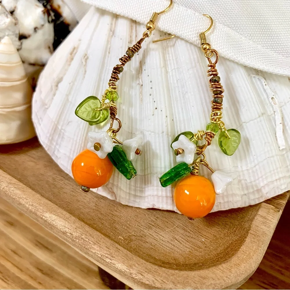 Orange Blossom Artisan Glass Earrings - Picture 6 of 8
